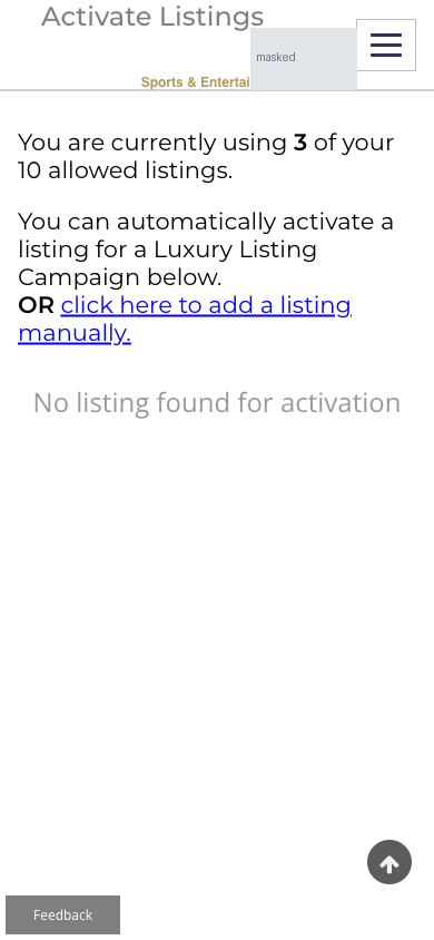 Activate Listings on a 390 pixel phone, 28 September 2026. The member greeting block overlaps the page title.